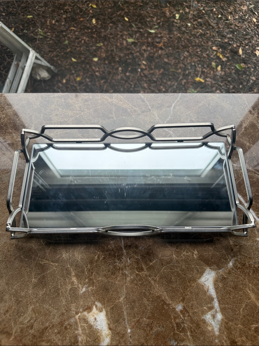 Mirrored Decorative Serving Tray in Silver Metal
